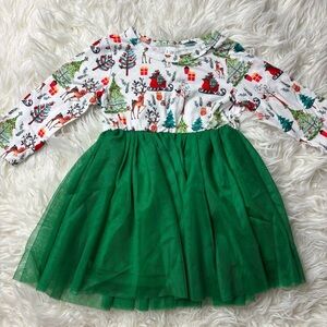 Festive Holiday Christmas Winter girls ruffle dress with matching headband bow